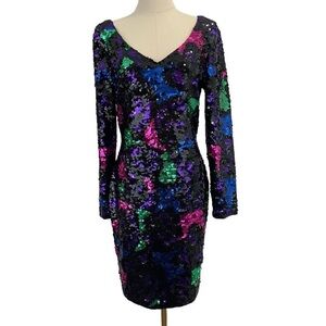 Vintage 80s Full Sequin Cocktail Party Dress Sz 10 M Rainbow Prom Grad Swiftie
